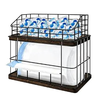2-in-1 Trash Bag Holder & Dishwasher Pods Organizer, Extra Large Trash Bags Dispenser, Kitchen Organizer and Under Sink Storage Box