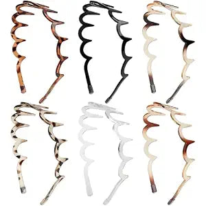 Ivyu 6 Pcs Zig Zag Headbands for Women & Men, Recyclable Plastic Non Slip Wavy Hair Bands with Soft Silicone Tips, Flexible Comb Headbands for Slicked Back Hair. (6, Black, Clear, Tortoise, Leopard)