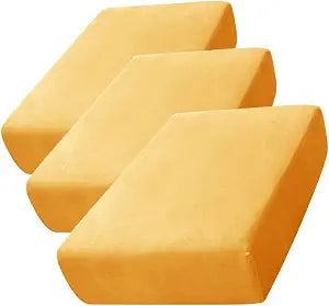 CONRUSER Stretch Cushion Cover, Soft Velvet Plush Cushion Slipcover Seat Sofa Covers Furniture Protector with Elastic Bottom (Gold, 3)