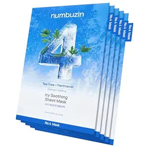 numbuzin No.4 Sheet Mask | Icy Soothing Sheet Mask | Instant Cooling, Hydrating with Tea Tree Extract, Bergamot Leaf Extract | Soothes, Relieves Heated Skin | Korean Skincare | 5 sheets
