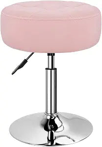KKTONER Velvet Round Makeup Stool with Thick Cushion Height Adjustable Swivel Vanity Chair Non-Slip Base for Vanity Spa Salon Dressing Room Bedroom Small (Pink)