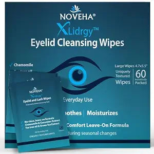NOVEHA Eyelid Cleansing Wipes 60PCs | Pre-Moistened Hypoallergenic Eye Wipes for Lids & Lashes | Gentle Daily Cleansing Wipes to Remove Dust, Pollen & Everyday Buildup