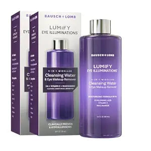 LUMIFY Eye Illuminations Cleansing Water&Eye Makeup Remover,3-in-1 Micellar Water Contains Hyaluronic Acid,Vitamin C&Niacinamide,Hypoallergenic,Removes Waterproof Makeup,5.4 Oz (160 mL),(Pack of 2)