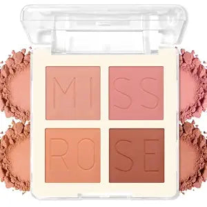 4 Colors Blush Palette, Matte Pressed Powder Blush for Cheeks, Highly Pigmented, Silky Smooth, Blendable and Long Lasting Face Blush for Daily Wear and Travel, 01 Pink Peach