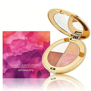 Eye & Cheek Palette - Eyeshadow and Highlighter Makeup, 4-In-1 Face Highlighter Palette for Women, Multi-Purpose Contour Blush and Glow with Mica and Silica, Long-Lasting Silky Texture Makeup Kit