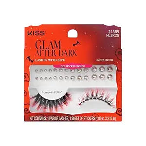 Kiss Halloween Eyelashes ���������Pumpkin Potion���������, 17mm, Full Volume False Lashes with Orange Highlights & Stud Gem Stickers, Reusable Strip Lashes, N