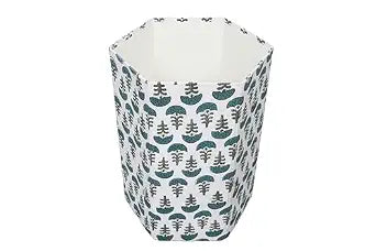 Generic 3.3 Gallon Cotton Hand Block Printed Paper Waste Basket |Small Decorative Trash Can for Housewarming Gifts in Living Room, Bedroom, Bathroom | Eco-Friendly, Plastic-Free (1, GREEN WHITE)