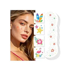 Beach Glitter Freckles Face Tattoo, Luau Party Decorations for Women Kids