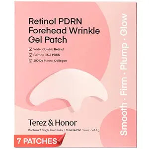 TEREZ & HONOR Retinol PDRN Forehead Wrinkle Patches - Korean Hydrogel Mask for Forehead & Between Eyes, Smooths Fine Lines, Firms & Hydrates with Collagen, Peptide, Fragrance-Free, 7 Sheets