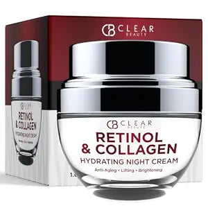Clear Beauty Collagen & Retinol Night Cream - Firms, Hydrates & Smooths Fine Lines - Face Moisturizer For Dry Skin, Vegan, Clean Beauty - Korean Skin Care, Dermatologist Tested - 1.69 Fl Oz