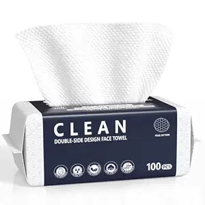 Face Towels, Disposable Face Towel 100 Count, Biodegradable Clean Facial Towels For For Sensitive Skin, Lint- free Dry Wipes, Soft & Thick Face Cloths for Makeup Remover, Skincare & Cleaning, Travel