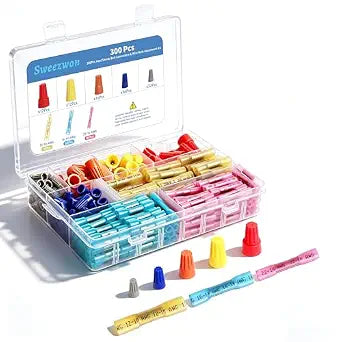 300Pcs Heat Shrink Butt Connectors & Wire Nuts Assortment Kit - Waterproof Electrical Crimp Wire Connectors, Insulated Butt Splice Terminals & Twist-On Wire Caps for Automotive Marine Wiring