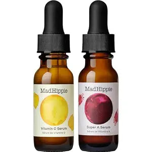 Mad Hippie Travel Face Serum Set ��� Skin-Brightening Vitamin C + Firming Super A Retinol, Day & Night Dual Pack, 0.5 Oz Ea