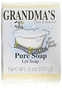 Grandma's Pure Lye Soap Bar - 6.0 oz Unscented Face & Body Wash Cleans with No Detergens, Dyes & Fragrances - 60018 (4 Pack)