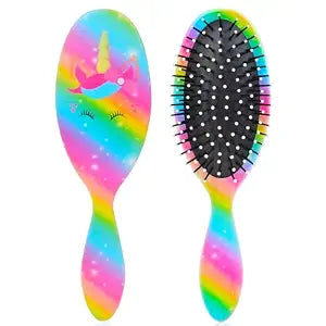 Girls Detangling Brush for Curly, Wet/Dry, Thick Hair - Pain-Free Brushing for Women (Rainbow Unicorn)
