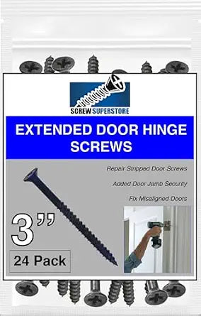 Door Hinge Screws #9 x 3 in - Steel, 24 Pack (Black)