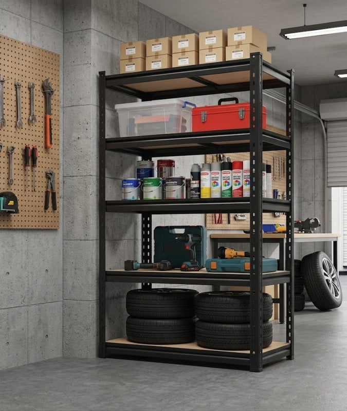5-Tier Garage Storage Shelves, Heavy Duty Adjustable Shelving Unit, 60" H Garage Rack, 2400lbs Metal Utility Shelves for Warehouse, Basement, Pantry, Home Organization