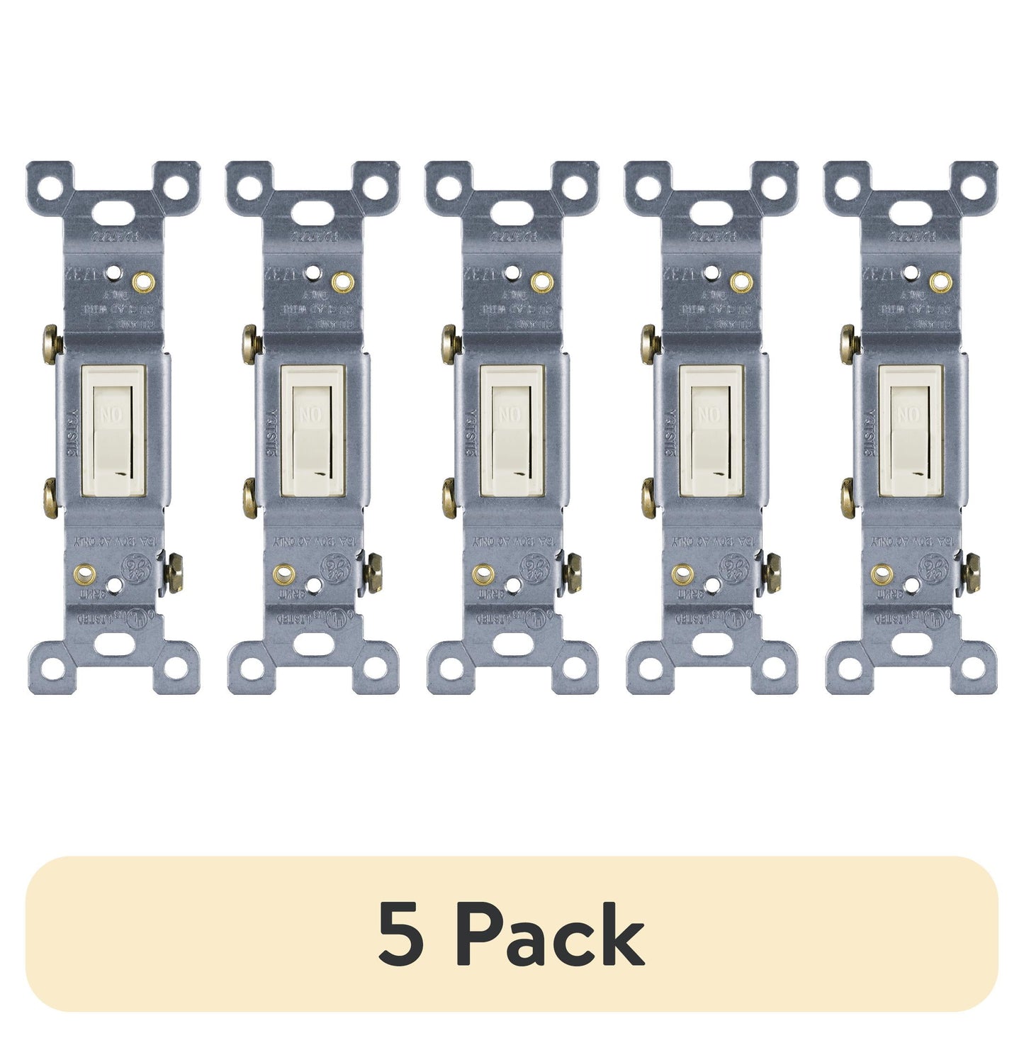 (5 pack) GE Heavy-Duty Grounding Toggle Switch, Light Almond, 15A, 0W, 42479