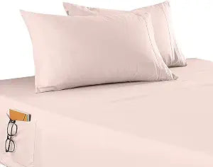 Elegant Comfort 4-Piece Solid Smart Sheet Set-Deep Pocket Fitted Sheet with Side Storage Pockets-Silky Soft 1500 Thread Count Egyptian Quality Microfiber, Wrinkle and Fade Resistant, Queen, Dusty Rose