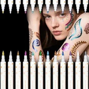 12 Colors Metallic Face Paint, Glitter Temporary Tattoo Body Painting Pens