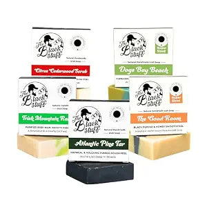 All Natural Bar Soap for Men Handmade Cold Process with Organic Ingredients and Essential Oils Mens Soap - Pine Tar, Citrus Cedarwood, Irish Mountain Rain, Good Room, Dogs Bay Beach Pack of 5