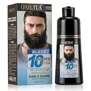 Men's Beard & Mustache Dye Shampoo, 10-Min Color, 100% Gray Coverage,Black