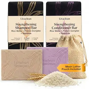 2 Pack Rice Water Shampoo and Conditioner Bar - 2x100g - Hair Soap with Spirulina Matcha Hyaluronic Acid Coconut - No Sulfates or Parabens - Bar shampoo and conditioner Set - Rice Soap for Hair Growth