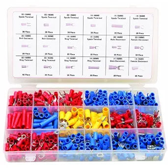 520 PCS Insulated Electrical Wire Splice Terminal Spade Crimp Ring Connector Kit