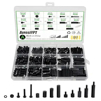 365 Pcs M2.5 Black Nylon Hex Standoff Screw Nut Kit