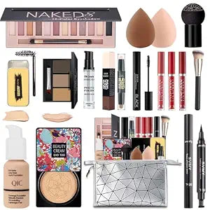 All in One Makeup Kit for Women Full Kit, Travel Make Up Gift Set Includes Eyeshadow,Foundation,CC,Primer, Lipstick,Mascara,Brow Powder & Soap,Eyeliner,Contour,Brush,Sponge,Bag