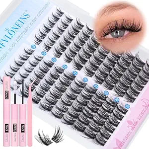 Manga Lash Clusters Kit Natural Lash Extension Kit Wispy Eyelash Extension Kit Soft Eyelash Clusters Anime Individual Lashes Kit Cluster Eyelash Extensions with Bond and Seal and Tweezers TNFVLONEINS