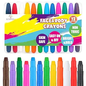 Bowitzki Face and Body Paint Crayon, 12Pcs XL Face Painting Kit 12 Vibrant Colors Washable Face Paint Sticks for Adults Party, Halloween Makeup, Event, Cosplay