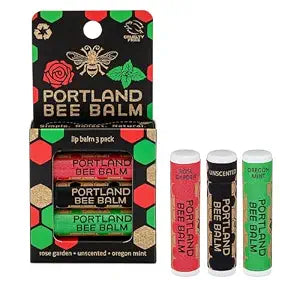 Portland Bee Balm All Natural Handmade Beeswax Lip Balm with Organic Coconut and Olive Oil (Unscented, Oregon Mint & Rose Garden) - 3 Count | Natural Lip Balm, Cruelty Free, Plastic Neutral
