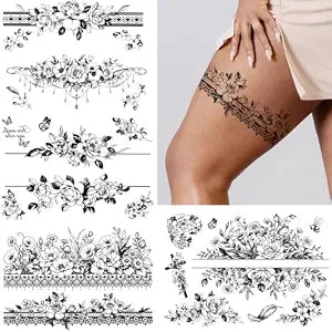 Tazimi Black Floral Temporary Tattoos For Women & Girls