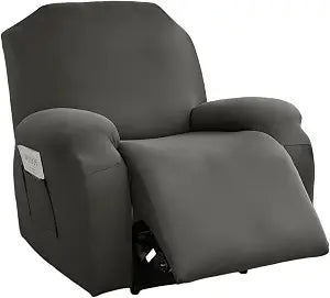 4-Pieces Recliner Chair Covers, Stretch Sofa Slipcover Sofa Cover, Anti-Slip Furniture Protector Couch Cover Milk Silk Soft Elastic Spandex Cover for Kids Cats Dogs (Dark Gray, Recliner)