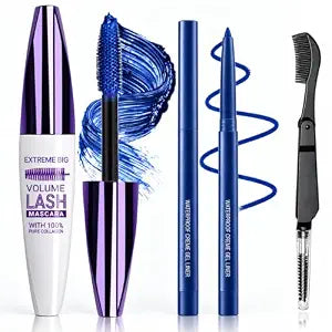 Blue Mascara and Eyeliner Set, 5D Blue Mascara Volume and Length