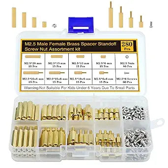 280Pcs M2.5 Motherboard Standoffs&Screws&Nuts Kit, Hex Male-Female Brass Spacer Standoffs, Laptop Screws for DIY Computer Build, Electronic Projects, Raspberry Pi, Circuit Board etc.