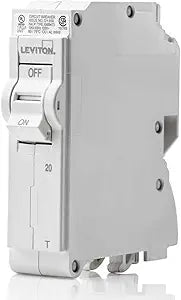 Leviton LB120-T 20A 1-Pole Plug-On Standard Branch Circuit Breaker, Thermal Magnetic, 120 VAC, White