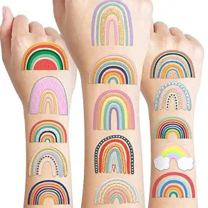 60 Pcs Pastel Rainbow Temporary Tattoos for Kids - Pre-Cut