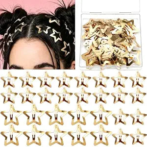 YGDZ Star Hair Clips Y2K Hair Barrettes, 20 PCS Gold 1.22" Y2K Hair Accessories, 10 PCS 1.61" Metal Snap Hair Clips for Girls Women, for Rave outfits, Concert