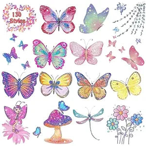 Glitter Tattoos for Kids, Temporary Tattoos, Prizes for Classroom, Goodie Bag & Stocking Stuffers, Birthday Decoration, Gifts (Butterfly)