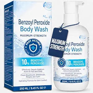 Hermon Benzoyl Peroxide Body Wash: 10% Benzoyl Peroxide Acne Wash for Face, Skin, Butt, and Back Acne - Maximum-Strength Fast-Acting Acne Control Cleanser 8.45 Fl. Oz.