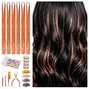 Celinabella Hair Tinsel, Orange Gold, 6 Packs, 48 Inches,Boxed