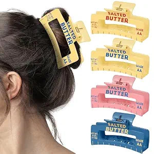 4 Pack Butter Hair Claw Clips - Yellow Pink Blue Cute Realistic Butter Design Funny Rectangle Nonslip Hair Accessories for Women Girls, Daily Wear or Birthday Party Gift