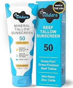 Beef Tallow Sunscreen SPF 50 ��� Mineral Sunscreen for Face & Body, Unscented, Reef Safe Sunscreen Lotion, Water Resistant, Zinc Oxide, Made in USA