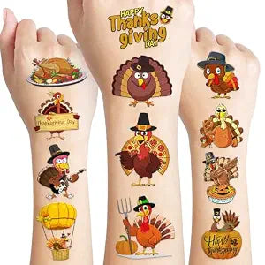 96 PCS Funny Happy Thanksgiving Food Pre-cut Temporary Tattoos for Kids
