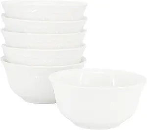 Elama Henryi 6 Piece Embossed Rim Detail Porcelain White 6.1 Inch Bowl Set, Tableware Set, Serveware (6 Pc Bowl)