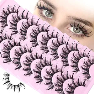Manga Lashes Cat Eye Dramatic False Eyelashes Wet Look D-Curly Long Anime Lashes Strips Thai Style Manhua Lashes Strips Cosplay Eyelashes Wispy Spiky Lashes 12-20MM 9 Pairs by Zegaine