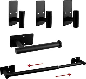 5 PCS Self Adhesive Bathroom Hardware Set, Stainless Steel Towel Rack Set Include Adjustable 24In Bath Towel Bar+Toilet Paper Holder+3 Towel/Robe Hooks Bathroom Accessory(Matte Black)