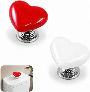 Toilet Button Pusher Heart Shape, 2 Pack Red White Toilet Flush Button Topper for Long Nails, Cute Toilet Tank Push Button Helper, Decorative Bathroom Button Cover, Home Cabinet Drawer Knob Handle